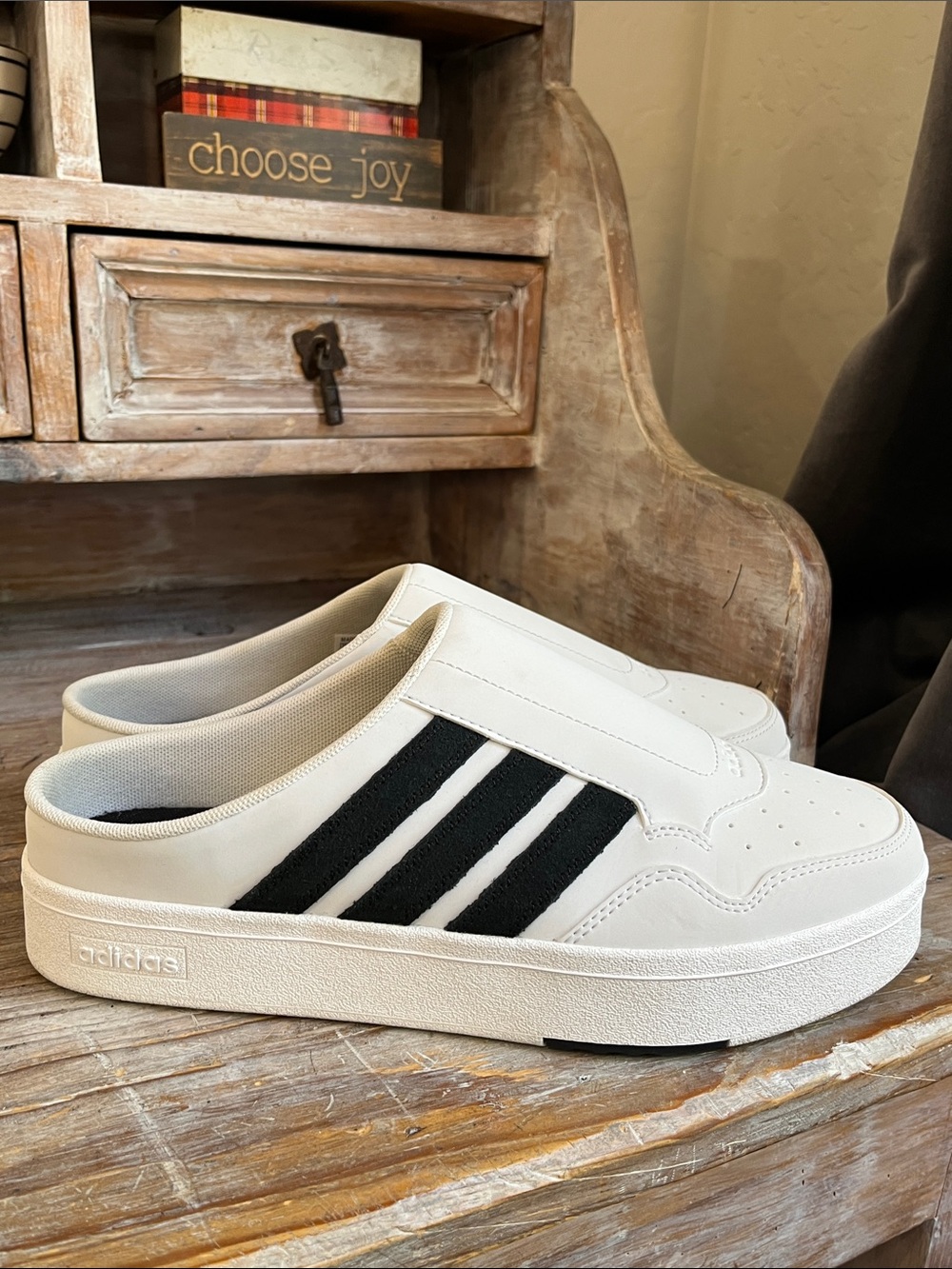 🤍 Adidas Hoops 4.0 Mule Sneakers Size 10 White Black Slip On Athletic